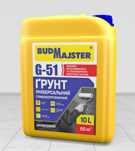 G-51 Ґрунтовка акрилова глибокопроникна універсальна 10 л BUDMAJSTER